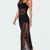 Sheer Mesh & Lace Patchwork Maxi Dress