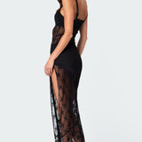 Sheer Mesh & Lace Patchwork Maxi Dress