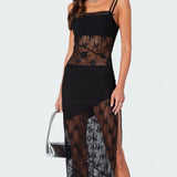 Sheer Mesh & Lace Patchwork Maxi Dress