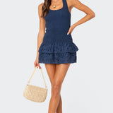 Scrunchy Ruffled Eyelet Mini Dress