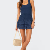 Scrunchy Ruffled Eyelet Mini Dress