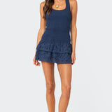 Scrunchy Ruffled Eyelet Mini Dress