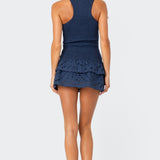 Scrunchy Ruffled Eyelet Mini Dress