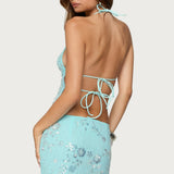 Nelley Backless Beaded Sequin Chiffon Top