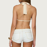 Beaded Chiffon Backless Cowl Neck Top