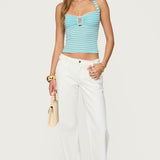 Lovina Textured Striped Halter Top