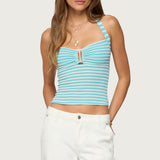 Lovina Textured Striped Halter Top