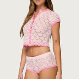 Elisa Open Knit Button Up Top