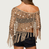 Fringe Sequin Crochet Poncho