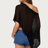 Azalia Asymmetric Knit Poncho