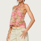 Dragon Lily Layered Chiffon Halter Top