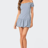 Gingham Off Shoulder Bubble Mini Dress