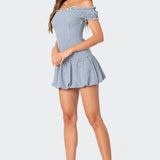 Gingham Off Shoulder Bubble Mini Dress