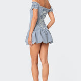 Gingham Off Shoulder Bubble Mini Dress