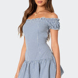 Gingham Off Shoulder Bubble Mini Dress