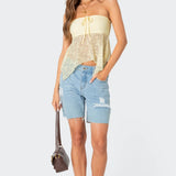 Embroidered Sheer Strapless Top