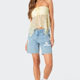 Embroidered Sheer Strapless Top