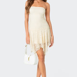 Sandia Asymmetric Lace Mini Dress