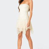 Sandia Asymmetric Lace Mini Dress
