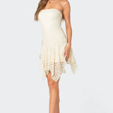 Sandia Asymmetric Lace Mini Dress