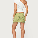 Sheer Sequin Bead Fringed Mini Skirt