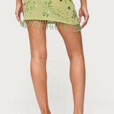 Sheer Sequin Bead Fringed Mini Skirt