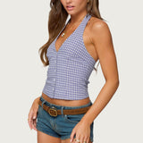 Evan Gingham Button Up Halter Top