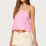 Ayva Embroidered Floral Bead Halter Top