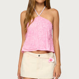 Ayva Embroidered Floral Bead Halter Top