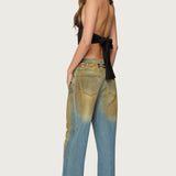 Aiva Backless Plunge Neck Halter Top