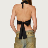 Aiva Backless Plunge Neck Halter Top
