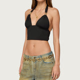 Aiva Backless Plunge Neck Halter Top