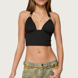 Aiva Backless Plunge Neck Halter Top