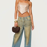 Sequin Backless Triangle Strapless Top