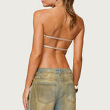 Sequin Backless Triangle Strapless Top