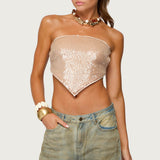Sequin Backless Triangle Strapless Top