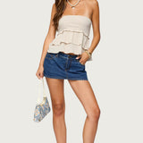 Linen Look Strapless Peplum Top