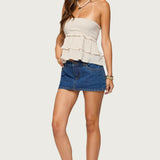Linen Look Strapless Peplum Top