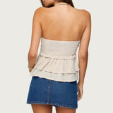 Linen Look Strapless Peplum Top