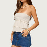 Linen Look Strapless Peplum Top