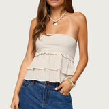 Linen Look Strapless Peplum Top