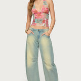 Catie Printed Mesh Halter Top
