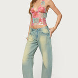 Catie Printed Mesh Halter Top