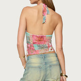 Catie Printed Mesh Halter Top