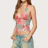Catie Printed Mesh Halter Top
