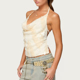 Reid Backless Sequin Cowl Neck Top
