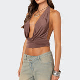 Deep Cowl Neck Open Back Top