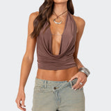 Deep Cowl Neck Open Back Top
