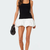 Contrast Bubble Skirt Ribbed Mini Dress