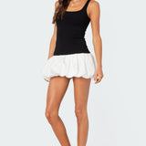 Contrast Bubble Skirt Ribbed Mini Dress